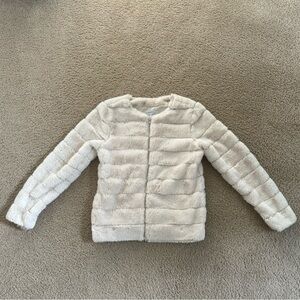 Carmen Marc Valvo White Faux Fur Zip-up Jacket S